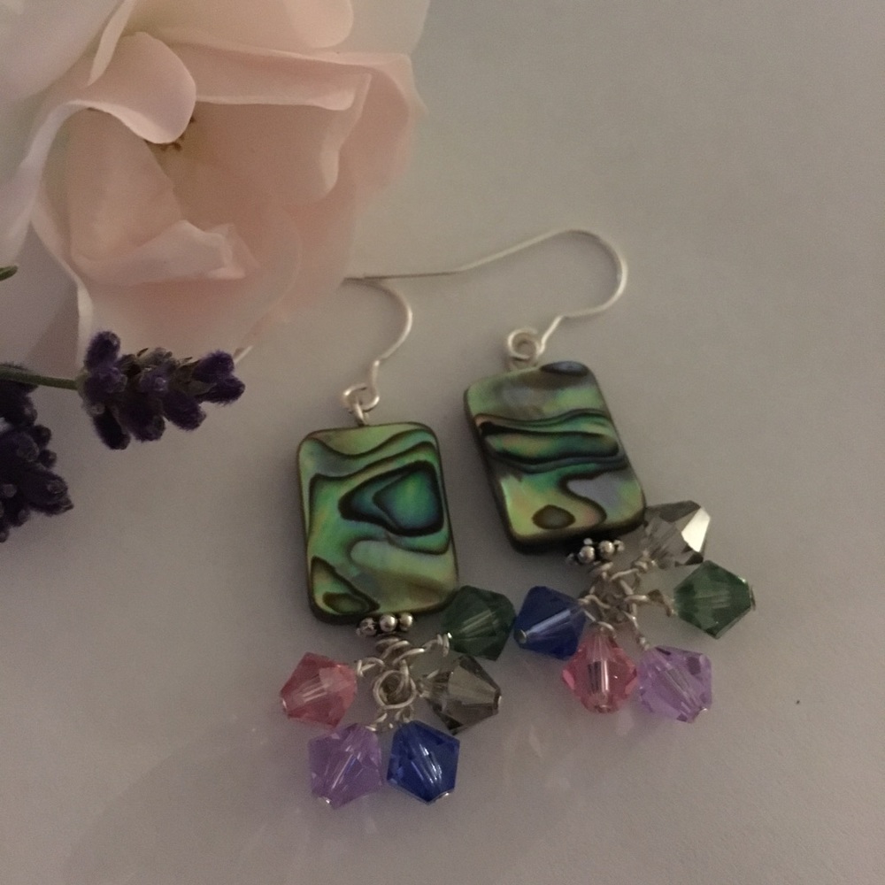 Abalone shells earrings with Swarovski crystals.